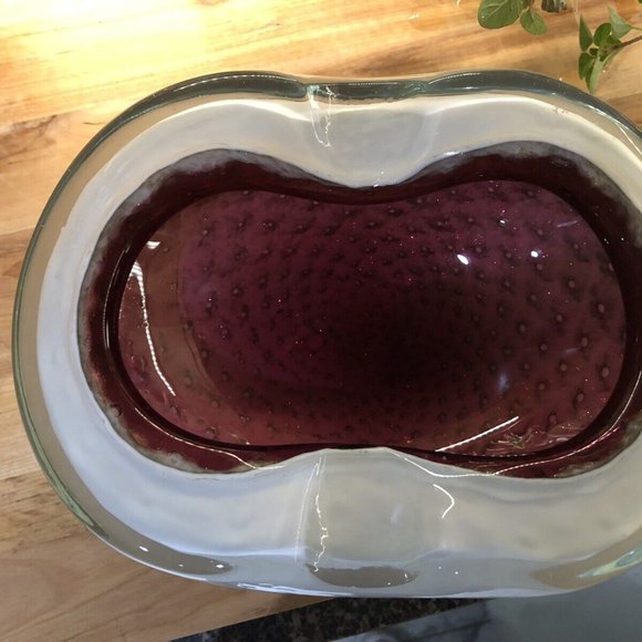 Murano Seguso White Incalmo Rim Gold Flecks Bubbles Italian Art Glass DAD GIFT - Picture 5 of 8